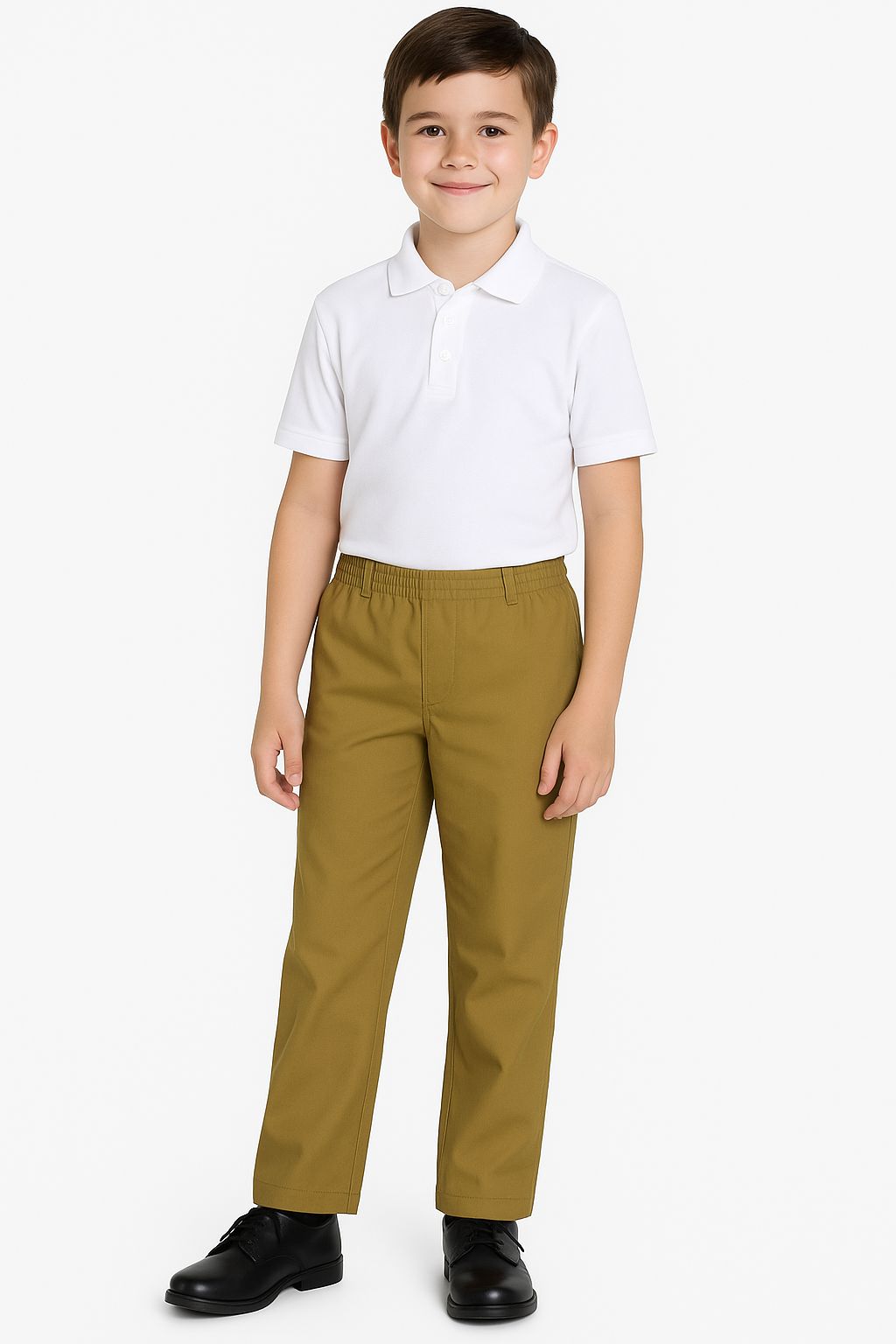 School Uniform Boys Mustard Yellow Full Pant with Elastic Regular Fit